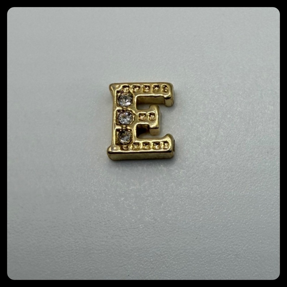 Origami Owl Floating Locket Charm Letter E Womens Gold Crystal Initial Jewelry